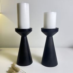 Set of 2 Black Wooden Candle Holder