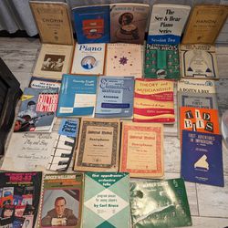 Vintage Sheet Music Book Lot Piano Saxophone Guitar Clarinet Flute Bassoon Antique Art Project Collage 