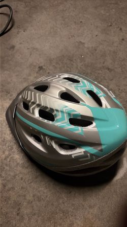 Kids Bike Helmet Silver Teal Chevron