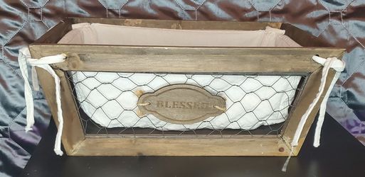 Rustic Wooden Blessed Crate with Fabric Liner