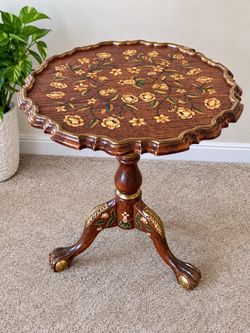 Vintage Florentine-Style Hand-Painted Tilt-Top Accent Table