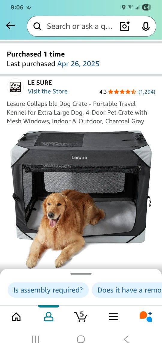 LIKE NEW: USED 2X... Lesure Collapsible Dog Crate - Portable Travel Kennel for Extra Large Dog, 4-Door Pet Crate