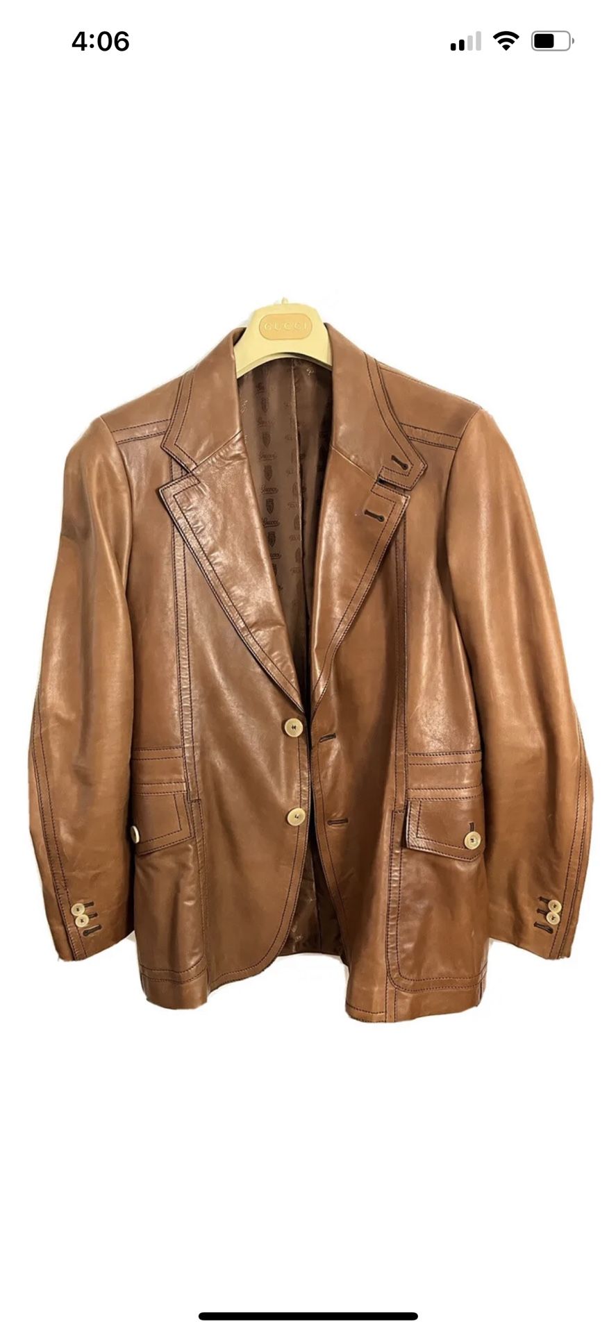 Gucci Mens Leather Blazer Cognac Cuoio