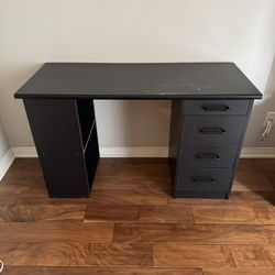 Black Desk with Drawers and Shelves 