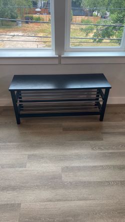 Black Entryway Bench with Shoe Rack