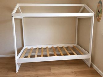 White Wood House Frame Kids Bed