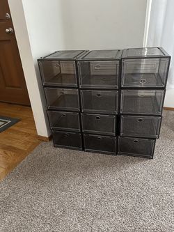 12 - Black Plastic Shoe Organizer with Magnetic Front Door (up to size 11)