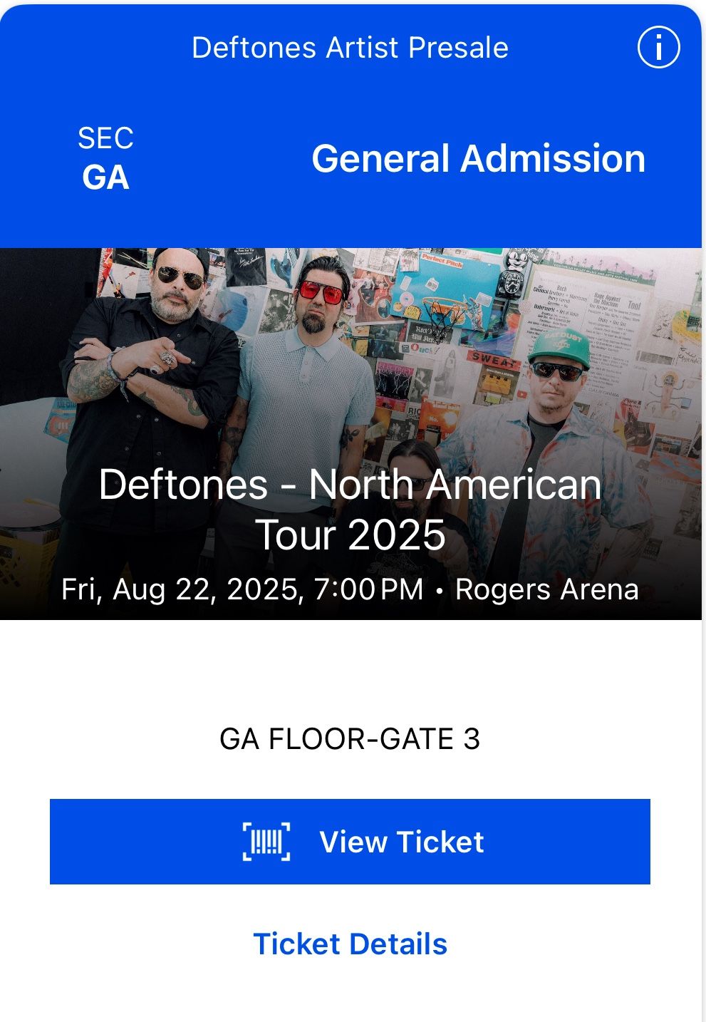 Floor Ticket to Deftones in Vancouver BC on Private Music Release Day