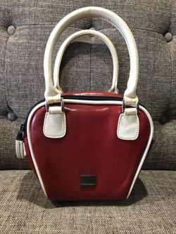 ACME Vinyl Camera Bag / Bowling Purse Red With White Handles 