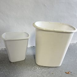 Set of Two White Trash Bins