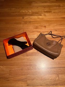 Tory Burch Bundle | 110mm Wedge Mules Size 7.5 + Britten Pebbled Leather Bag | Bellflower