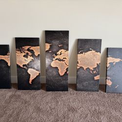 WORLD MAP 5 PIECE WALL ART CANVAS