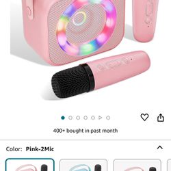 Verkstar Karaoke Machine for Kids, Mini Portable Bluetooth Karaoke Speaker with 2 Wireless Mics and Colorful Lights for Kids Adults, Gifts Toys for Gi