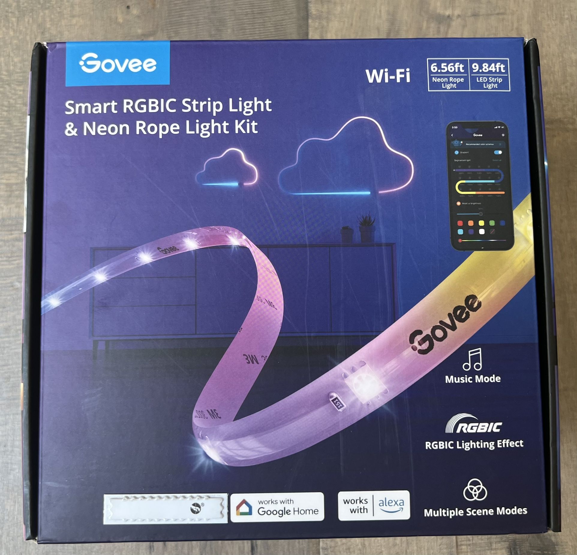 Govee RGBIC Smart 9.8 ft. Strip Light and 6.5 ft. Neon Rope Light Kit New