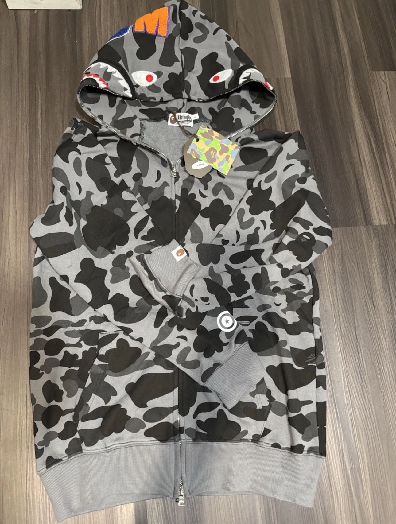 Bape Grid Camo Shark Full Zip Hoodie Black Grey