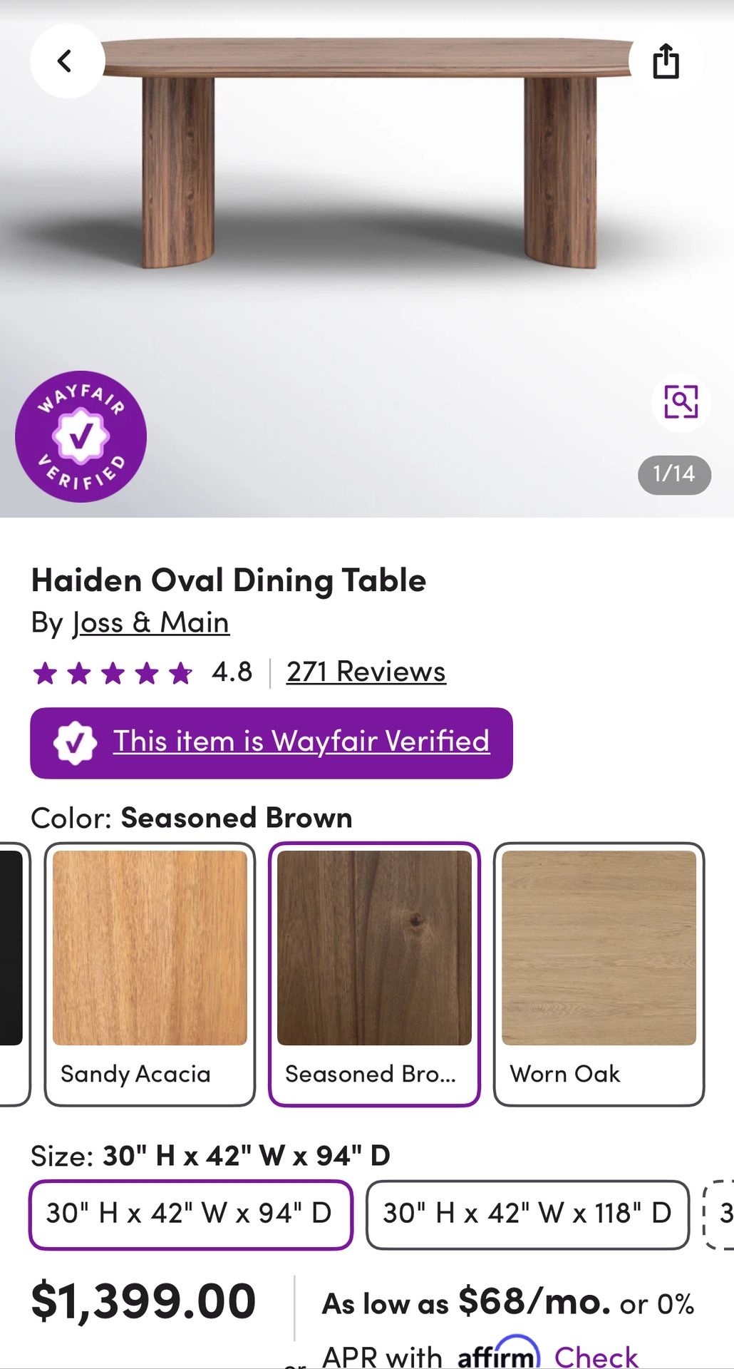 Haiden Oval Dining Table. 100% New, Unopened Box. 30% Off