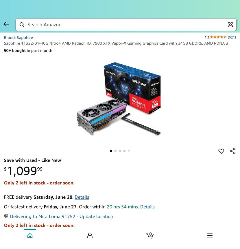 Sapphire 11322-01-40G Nitro+ AMD Radeon RX 7900 XTX Vapor-X Gaming Graphics Card with 24GB GDDR6, AMD RDNA 3