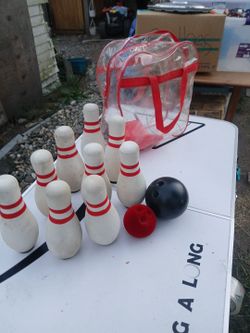 9 soft bowling pins and. 2 balls $5