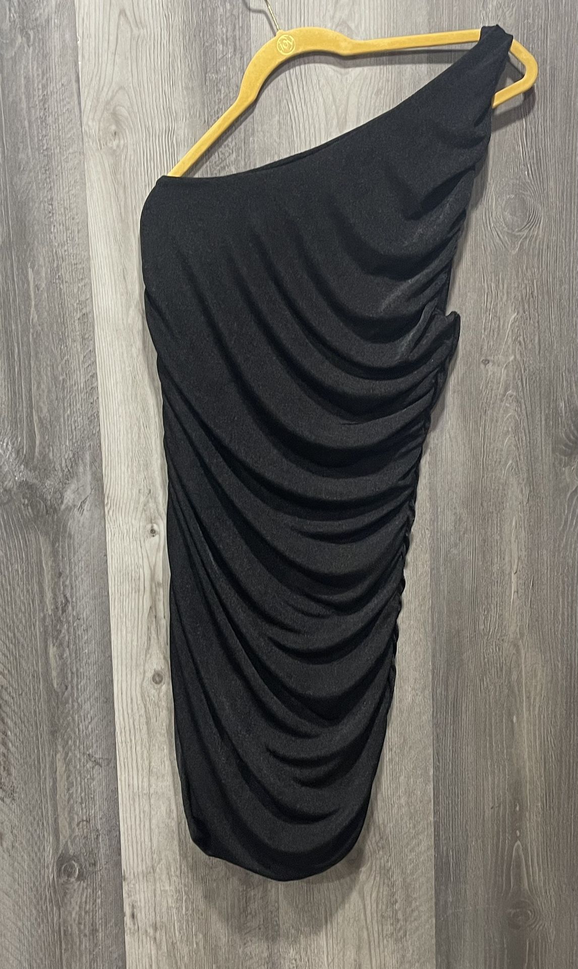 Black One Shoulder Dress  With Asymmetric Neckline And All-over Ruches 