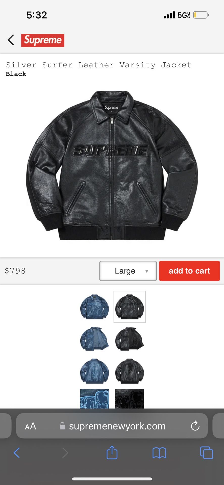 supreme leather silver surfer jacket black size large 