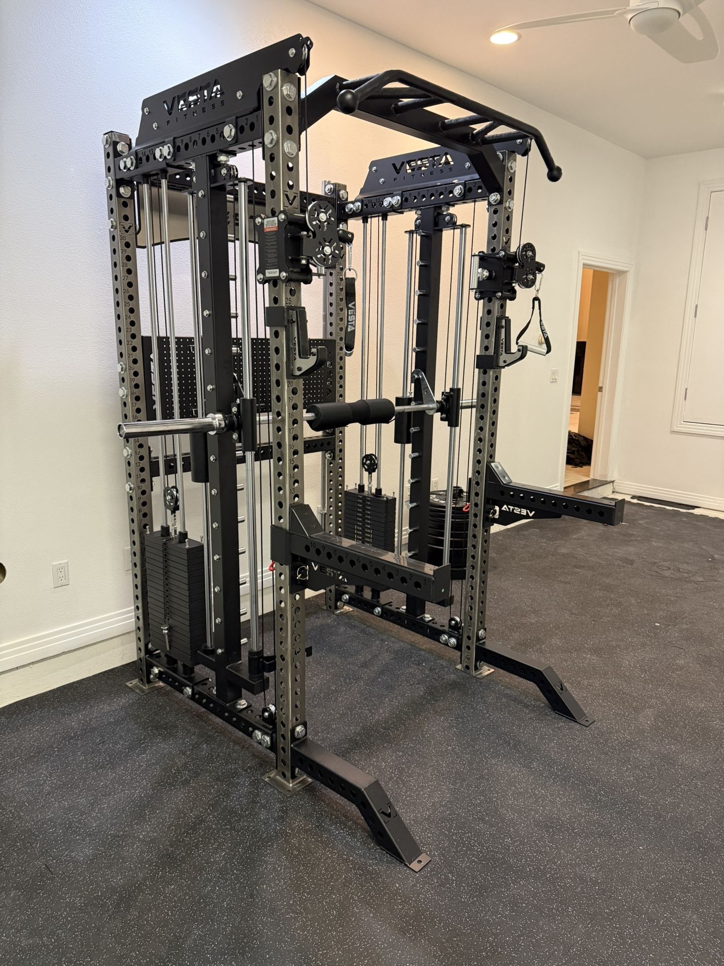 PRO SERIES Ultimate 3-1 Half Rack Functional Trainer w/Smith Machine Bar | 400lb Stack | Gym Equipment | Fitness | Commercial | Squat Rack