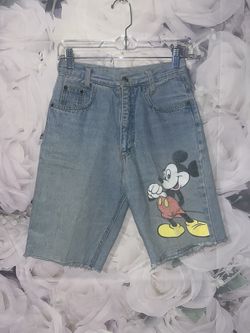 Vintage Mickey Mouse Denim Shorts By Jerry Leigh High Rise Womens Sz 5 Waist 26”