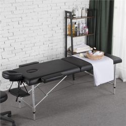 Adjustable Massage Bed 2 Folding Salon Bed Massage Couch Portable Alloy Supports Spa Table with Headrest/Armrest/Hand Pallet