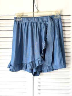Blue Chambray Ruffle Wrap Shorts