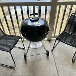 Weber Original Kettle 22-Inch Charcoal Grill - Black & outdoor chairs