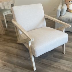 Beige Living Room Armchair | Wood Frame, Upholstered | Mid Century Modern, Waist Cushion | Living Room, Bedroom, Apartment | Easy Assembly