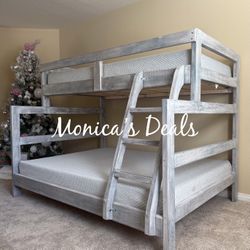Solid Wood Twin/Full Bunk Bed With Both Mattresses $600