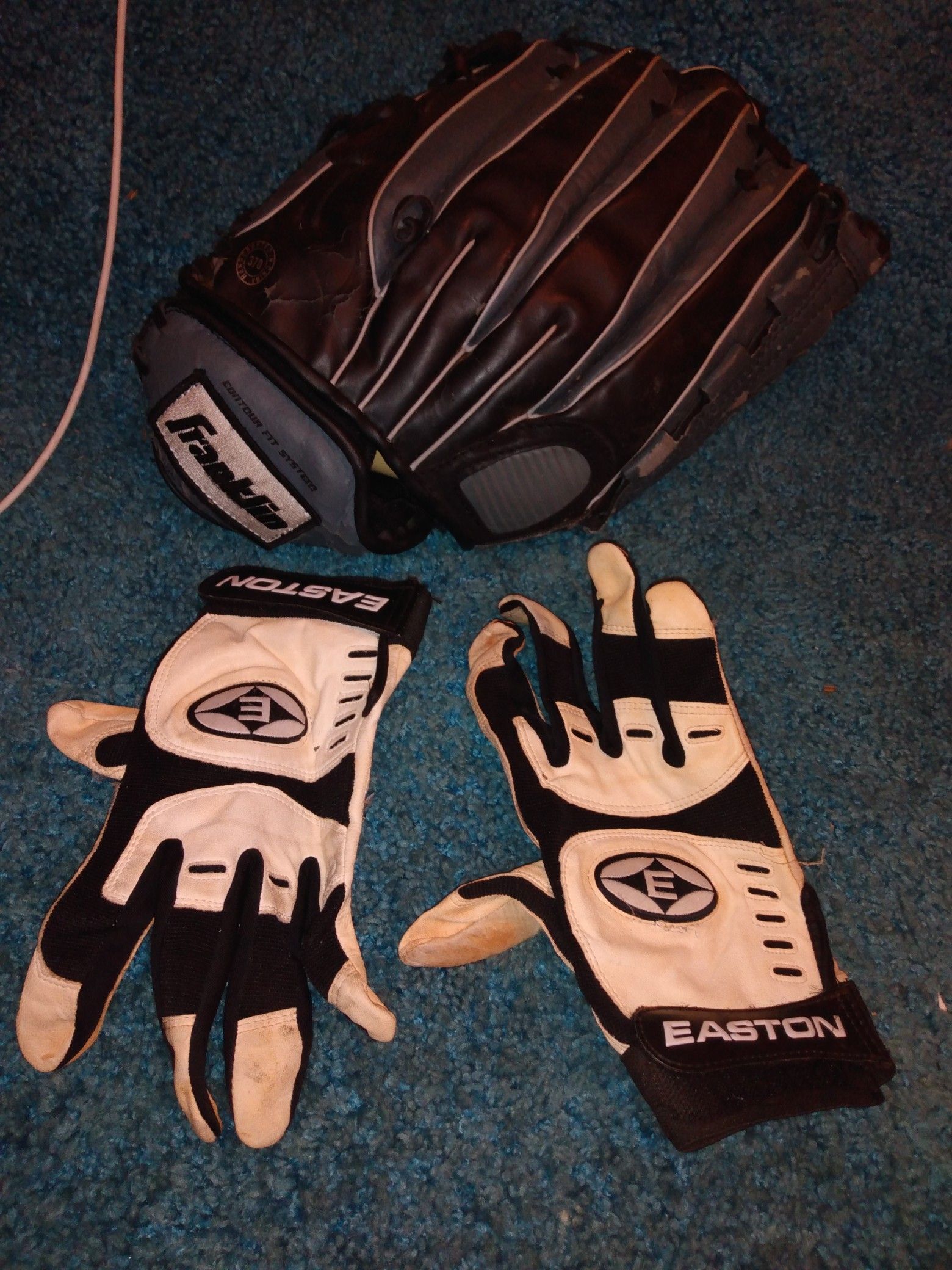 Easton batting gloves. Franklin baseball glove