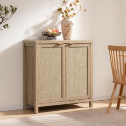 SICOTAS Rattan Sideboard Buffet Cabinet with Large Storage - Boho Credenza Coffee Bar Cabinet with Adjustable Shelves, Buffet Console Table for Kitche