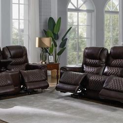 New Top Grain Leather Recliner Sofa And Love Seat With Power Recliners