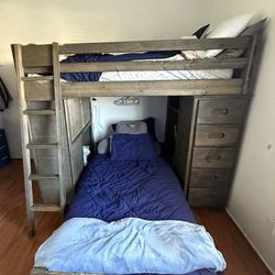 Reduced Price!! Solid Wood Bunk Bed with Desk & Storage & 6 Drawer Dresser  – Twin over Twin