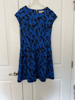MICHAEL Michael Kors Blue and Black Abstract Fit-and-Flare Dress size 10
