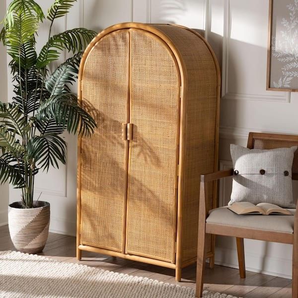 Rattan BOHO Storage Cabinet, 2-Door, Light Honey(New)