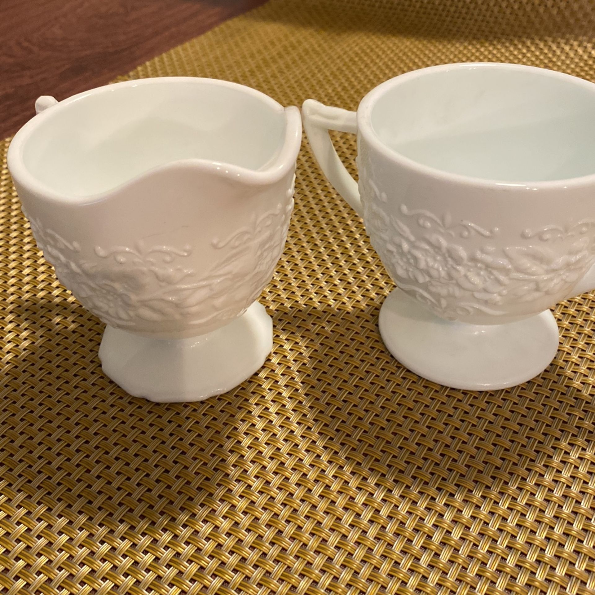 White Milk Glass Cream & Sugar $10