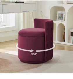 ❤️‍🔥 T) Velvet Vanity Chair with Storage, 360° Swivel Makeup Chair with Wave Back, No Assembly Small Accent Stool
