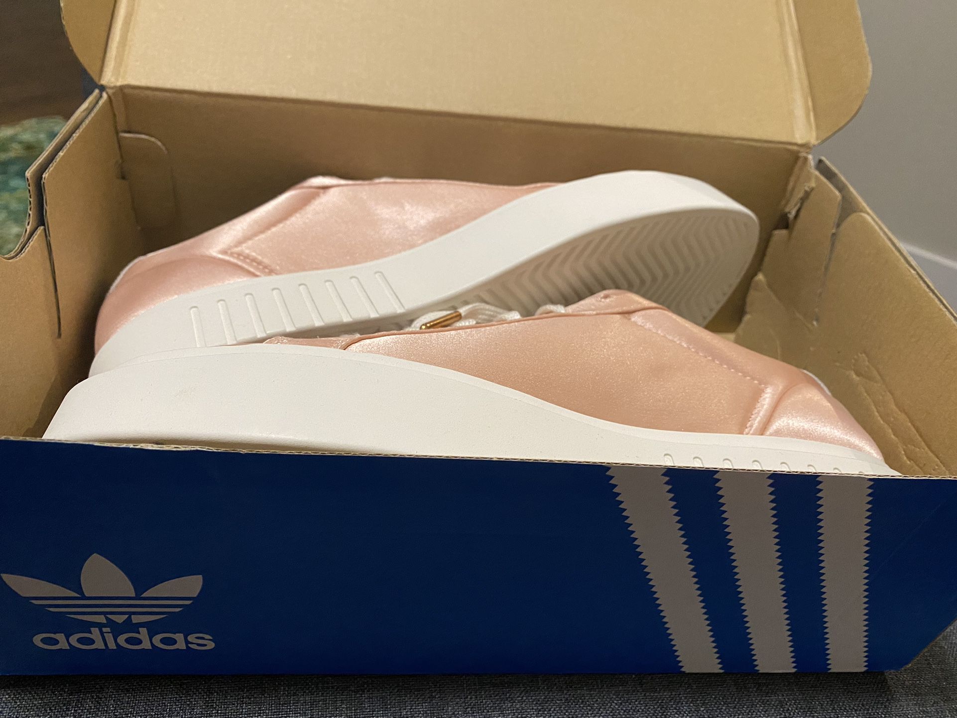 Adidas Sleek Super Vapour Pink Satin Platform Heel Sneakers 