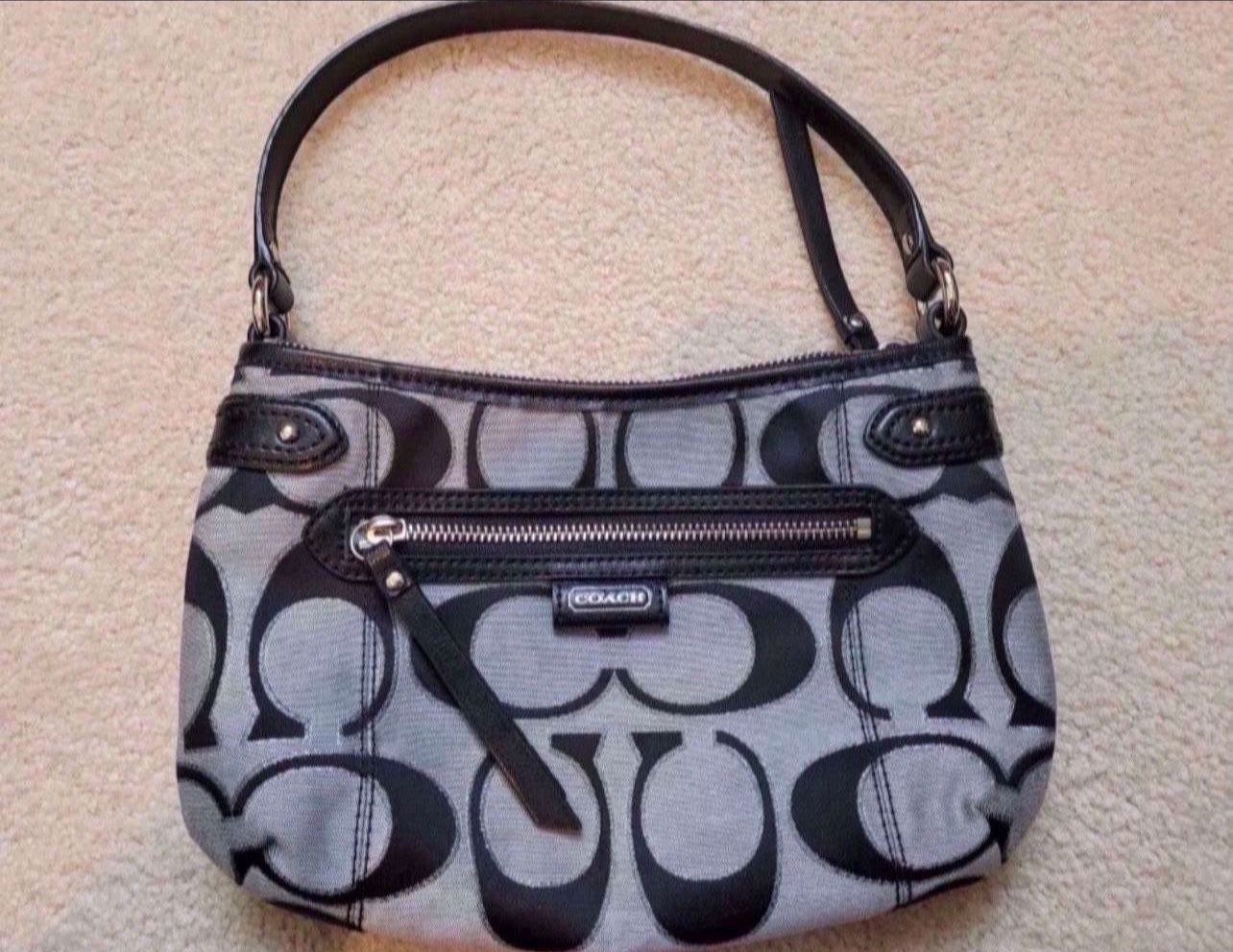 Like New Small silver and black Coach shoulder bag     