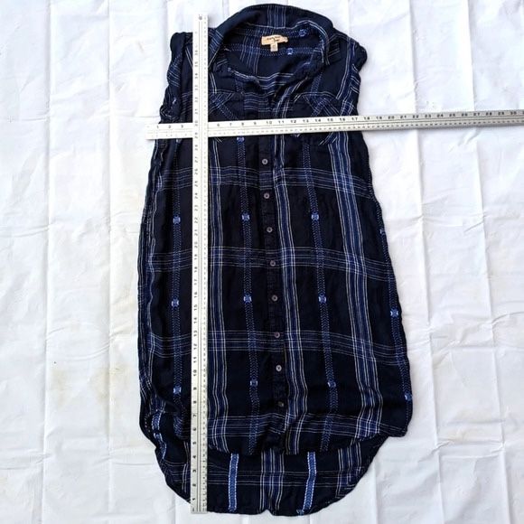 Triple Five Soul Button Front Plaid Tunic Dress - Navy Blue