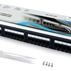 NewYork Cables 24 Port Cat6 Patch Panel, High Speed 10 GBit/s, 1U 19” Rackmount/Wall Mount Ethernet