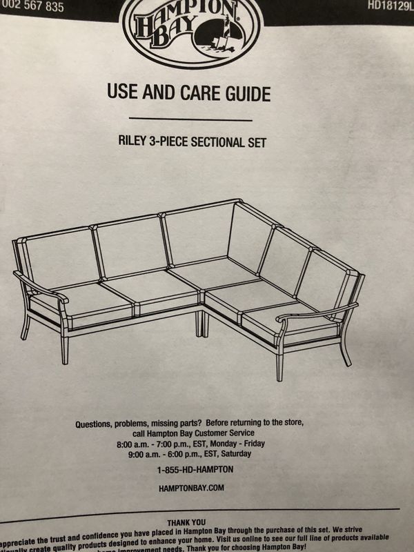 Hampton Bay Riley 3 Piece Sectional With Charleston Cushions For 300sold