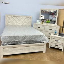 weathered wood finish 4 pc Queen bedroom set
