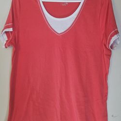 XL Made For Life Women's Coral V-NeckTee