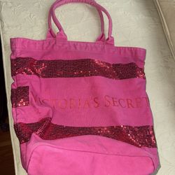Victoria’s Secret Canvas Tote Pink With Sequins
