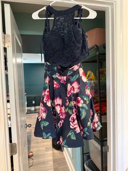 Navy and floral homecoming dress