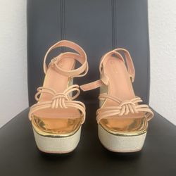 CD Vogue | Peach & Gold Platform Heels