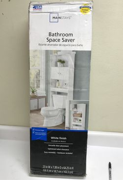 Mainstays white bathroom storage over the toilet space saver 2024 with 3 fixed shelves